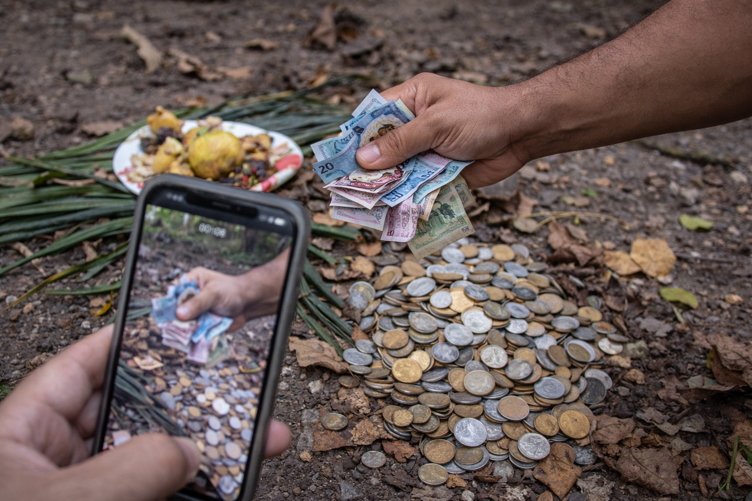 Homem grava vídeo ao recolher dinheiro deixado em possível ritual e gera repercussão nas redes