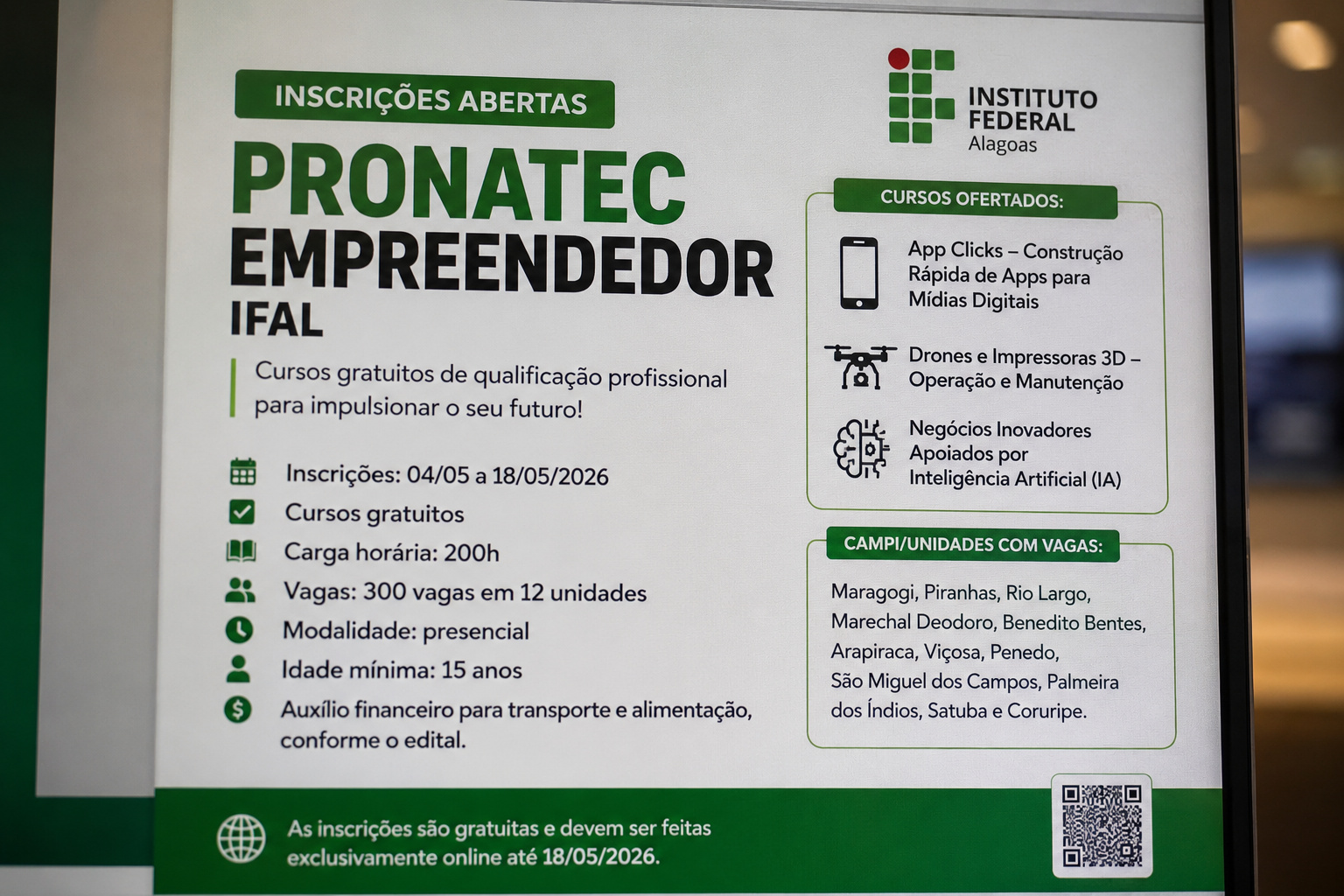 IFAL abre 300 vagas para cursos gratuitos do PRONATEC Empreendedor em Alagoas