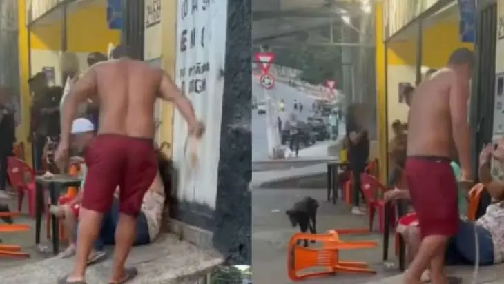 Mulher é chicoteada por homem em frente a bar