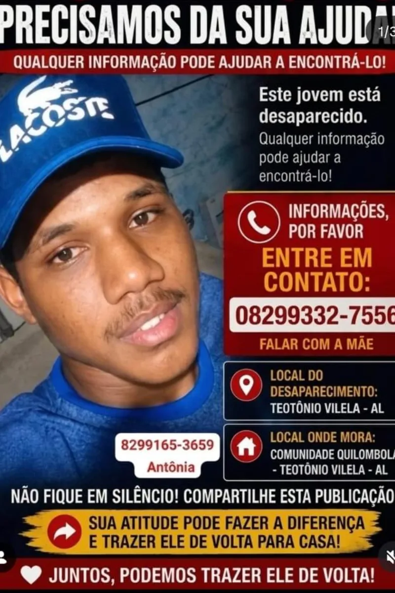 Corpo encontrado em canavial pode ser de jovem desaparecido em Teotônio Vilela